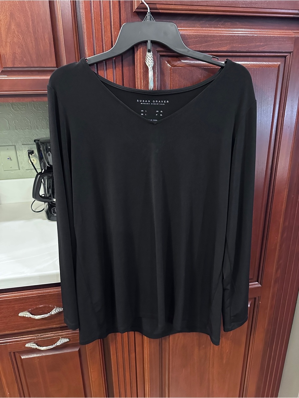 Susan Graver Black Long Sleeve V-Neck Top